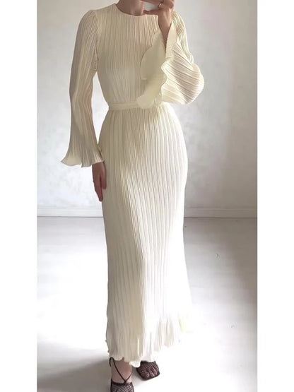 Pleated Flare Sleeve Maxi Dress