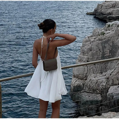 Chic Backless Pleated Tie Mini Dress