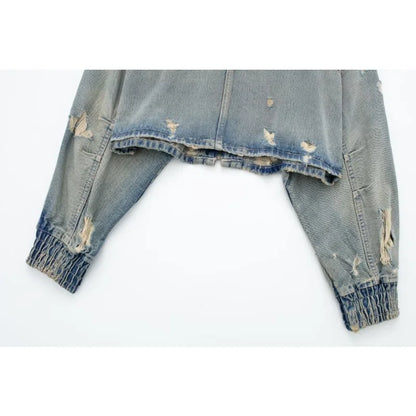 Rogue Bloom Distressed Denim Crop Jacket