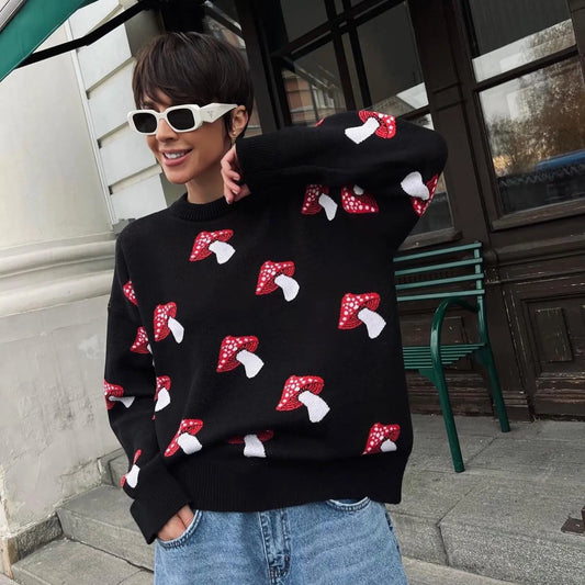 Whimsical Mushroom Knit Sweater