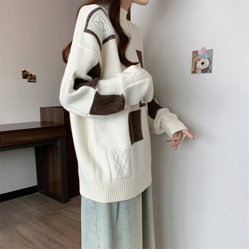 Loose Fit Color Block Knit Sweater