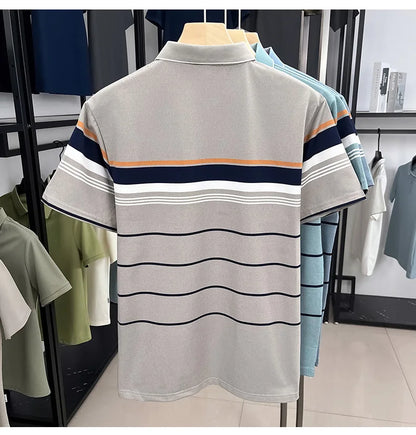 Luxury Color-Block Striped Polo Shirt