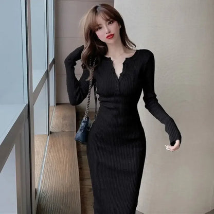V-Neck Crochet Midi Dress