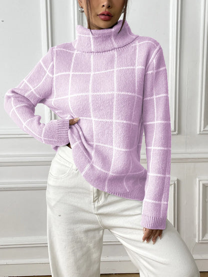 Plaid Muse Turtleneck Knit Sweater