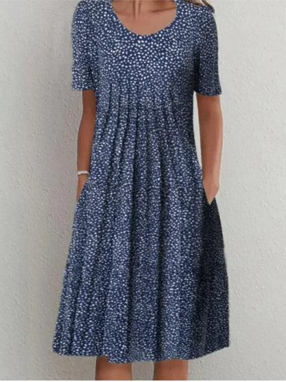 Floral A-line Round Neck Home Dress