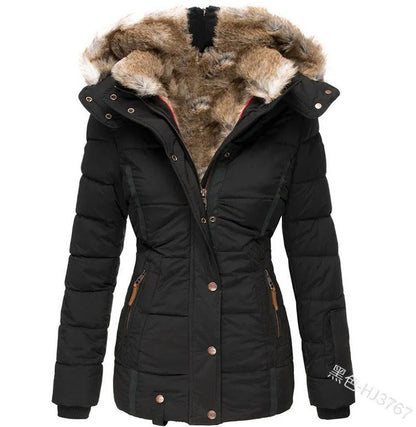 Autumn Winter Plush Lining Hooded Cotton Jacket