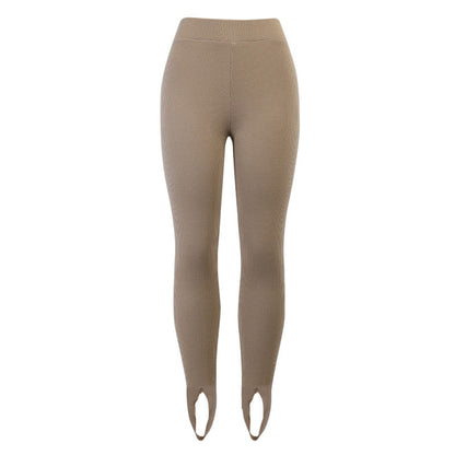 Beige Ribbed Knit Leggings