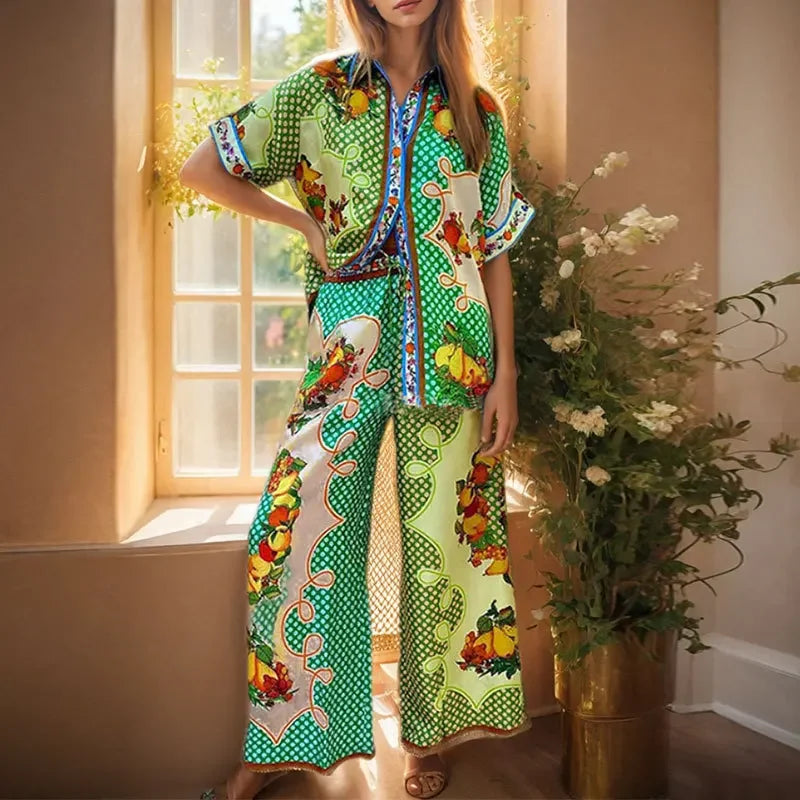 Vibrant Colorblock Wide-Leg Two-Piece Set