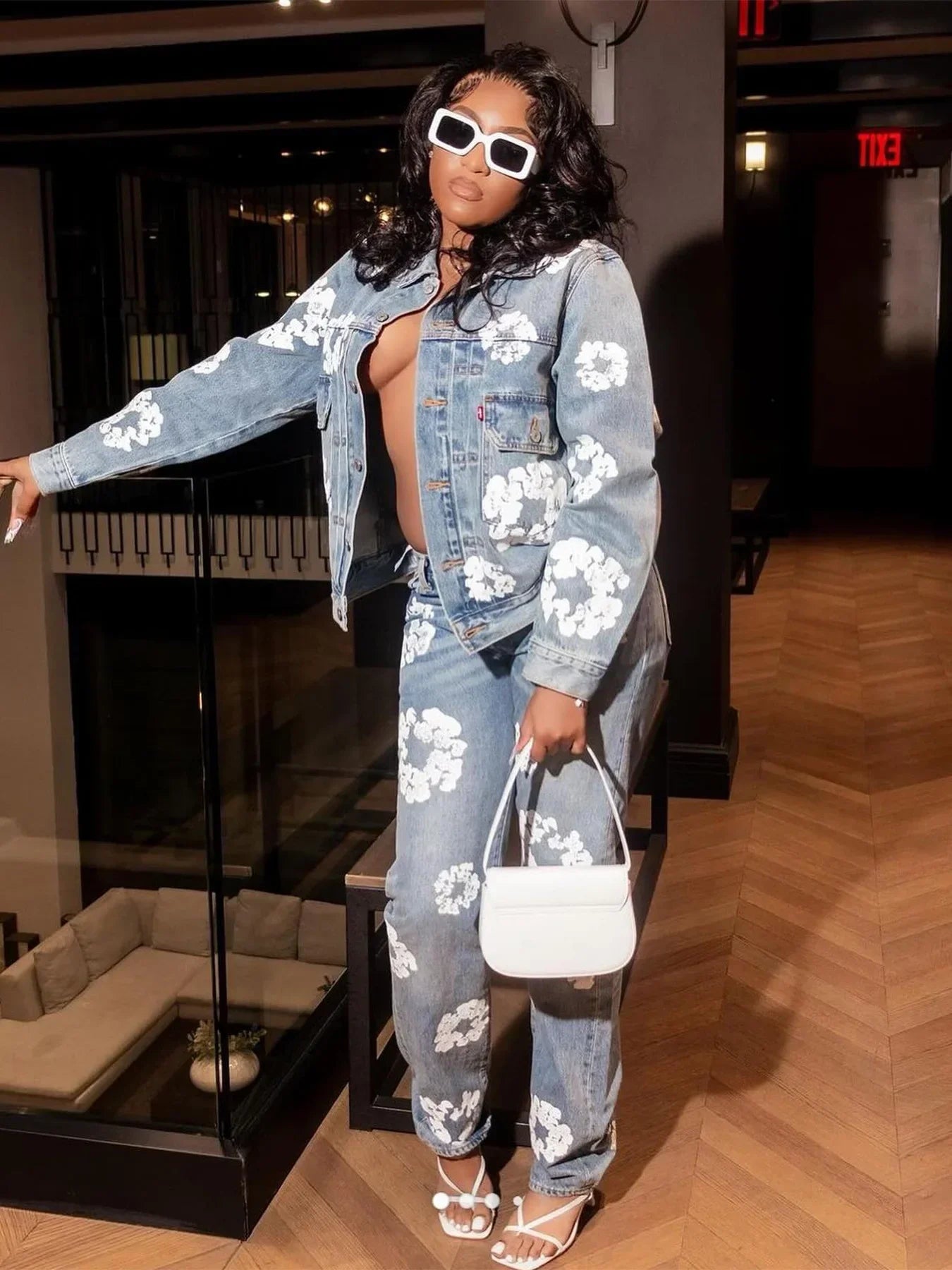 Bloom Fade Floral Denim Street Jacket
