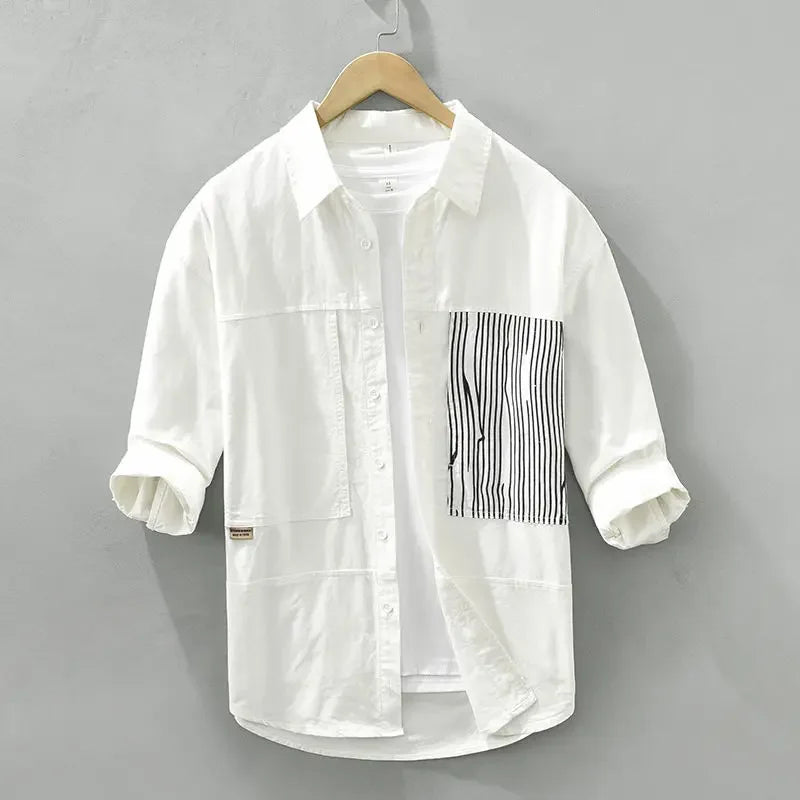 Striped Spliced 7-Sleeve Casual Shirt