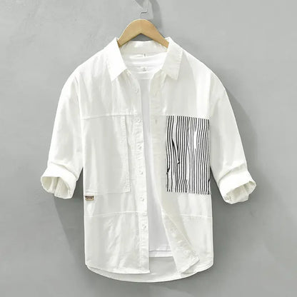 Striped Spliced 7-Sleeve Casual Shirt