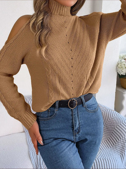 Chill Grace Turtleneck Cold Shoulder Sweater