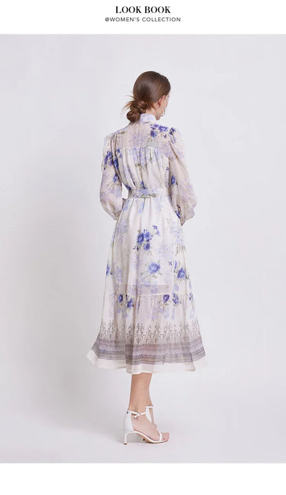 Floral Chiffon Waist Cinching Dress