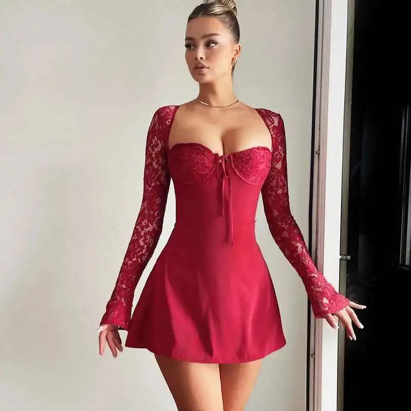 Lace Glam Patchwork A-Line Mini Dres
