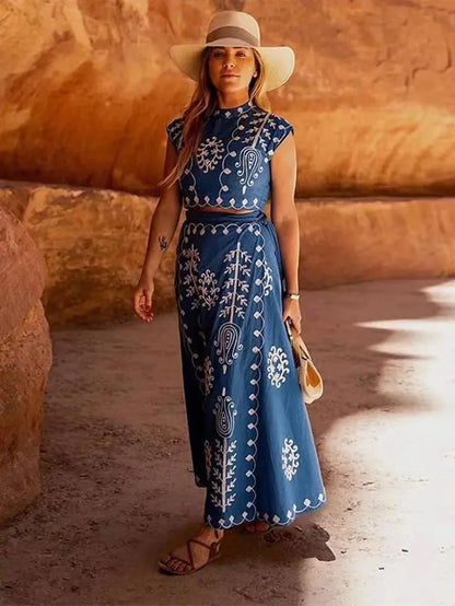 Boho Retro Print Skirt Set