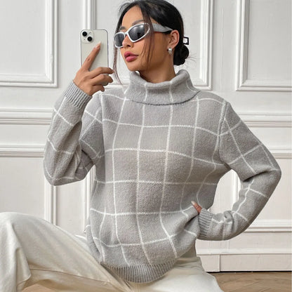 Plaid Muse Turtleneck Knit Sweater