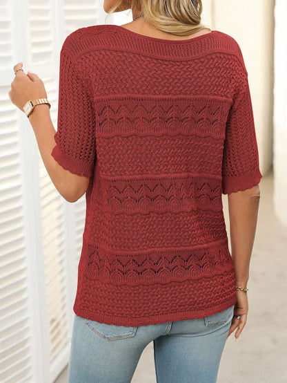 Knitted Hollow Floral Sleeve Top
