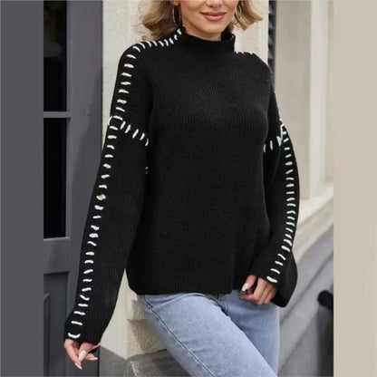 Contrast Knit O-Neck Sweater