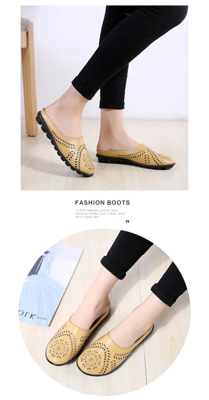 Breezy Chic Leather Slip-On Mules