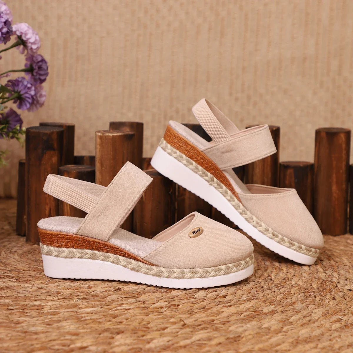Handmade Linen Wedge Sandals