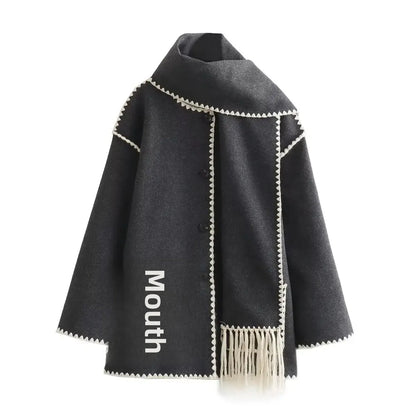 Cozy Weave Scarf Splice Wool Coat