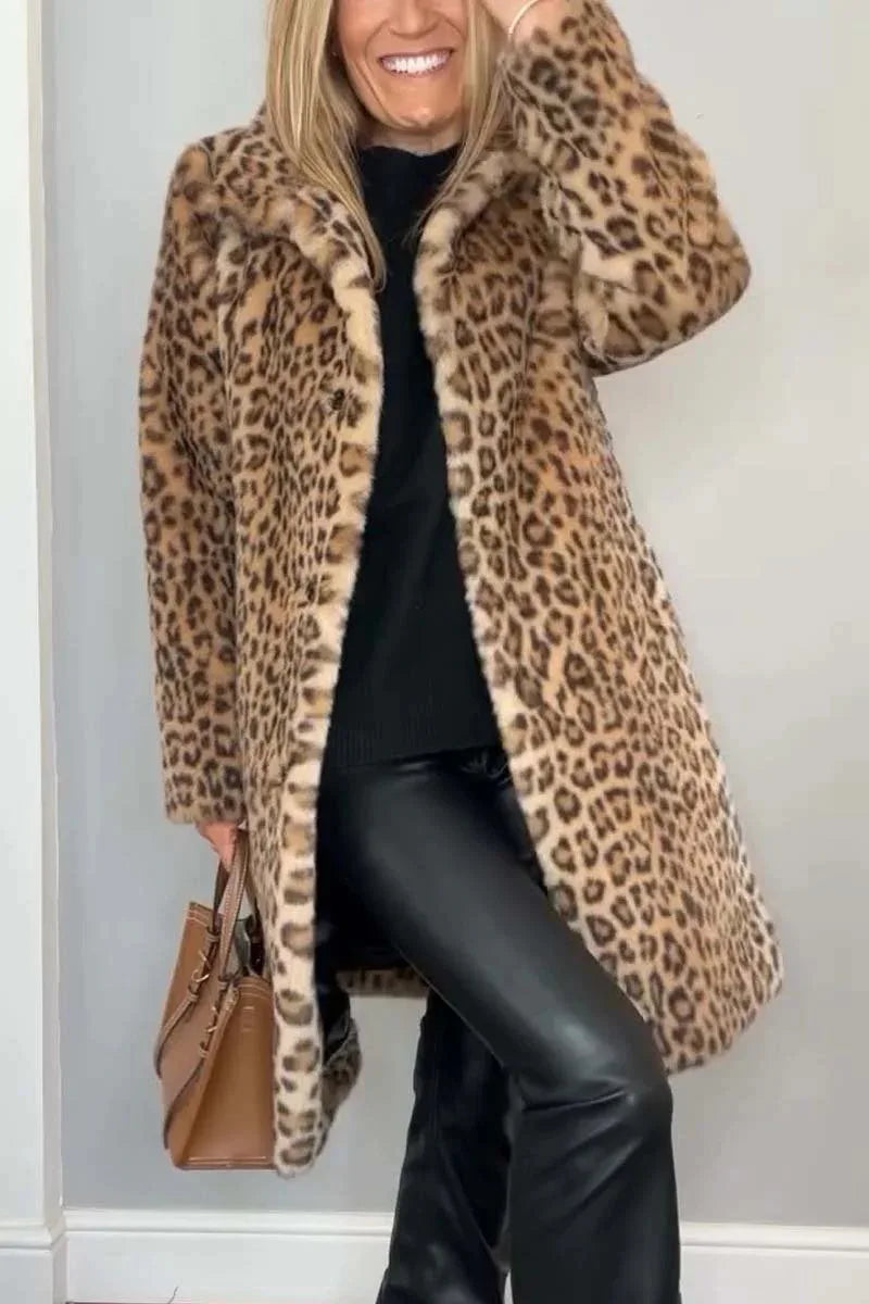 Leopard Print Faux Fur Coat — Bold, Warm & Elegant