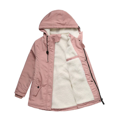 Women’s Thickened Lamb Velvet Parka – Hooded Winter Coat