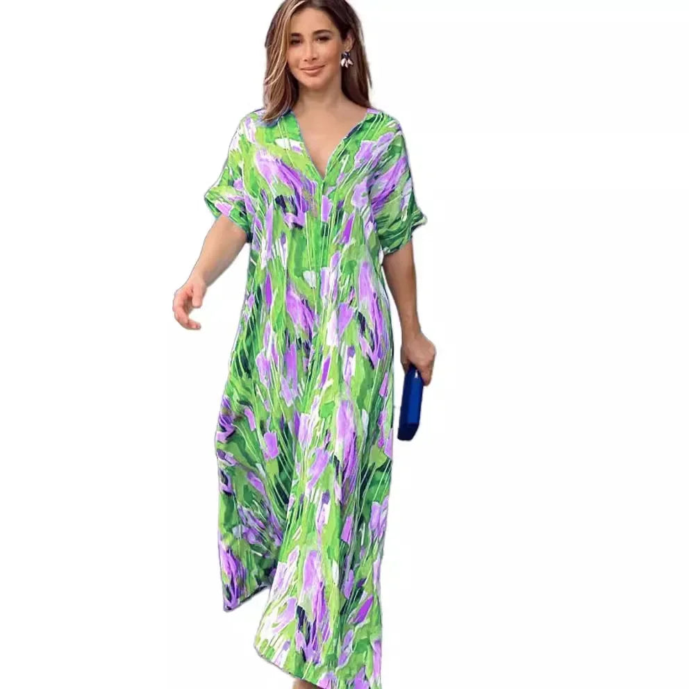 Vivid Bloom V-Neck Maxi Dress