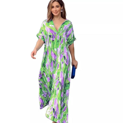 Vivid Bloom V-Neck Maxi Dress
