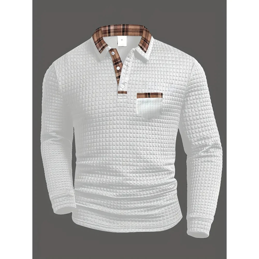 Men’s Plaid Long Sleeve Polo Shirt