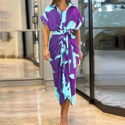 Autumn Elegance Printed Shirt Dress