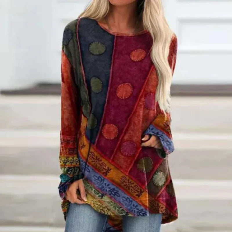 Boho Geometric Print Oversized Tee