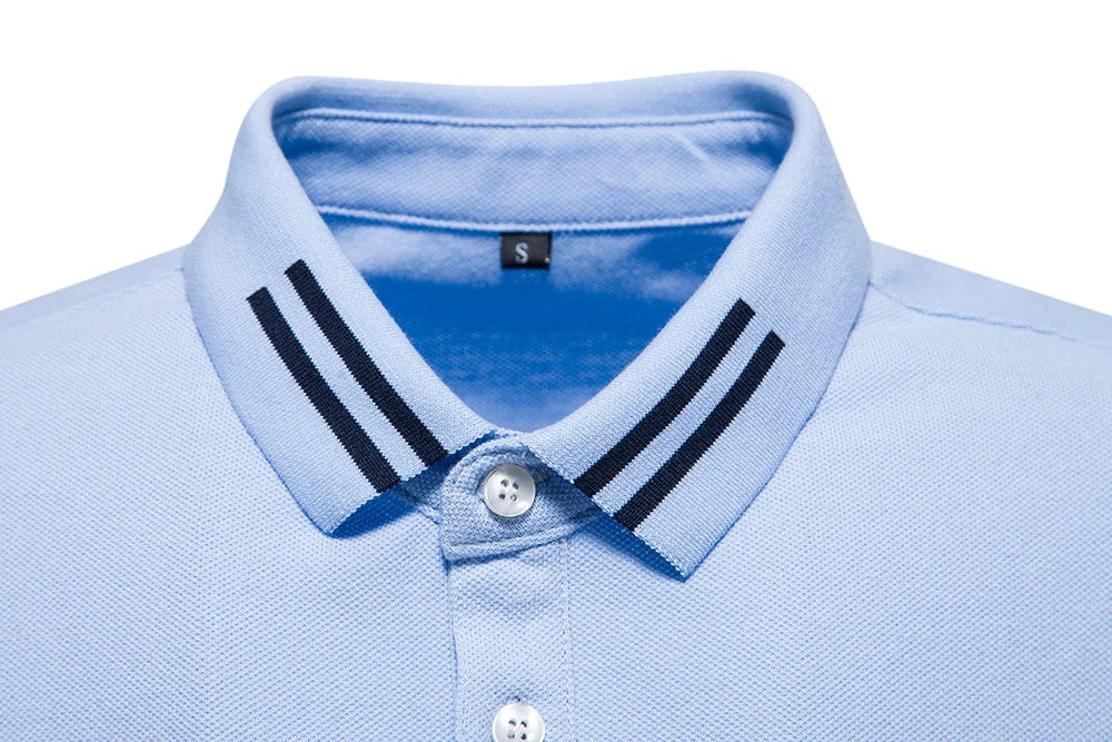 Embroidered European Stripe Polo Shirt