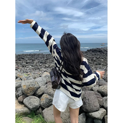 Loose Fit Striped Polo Sweatshirt