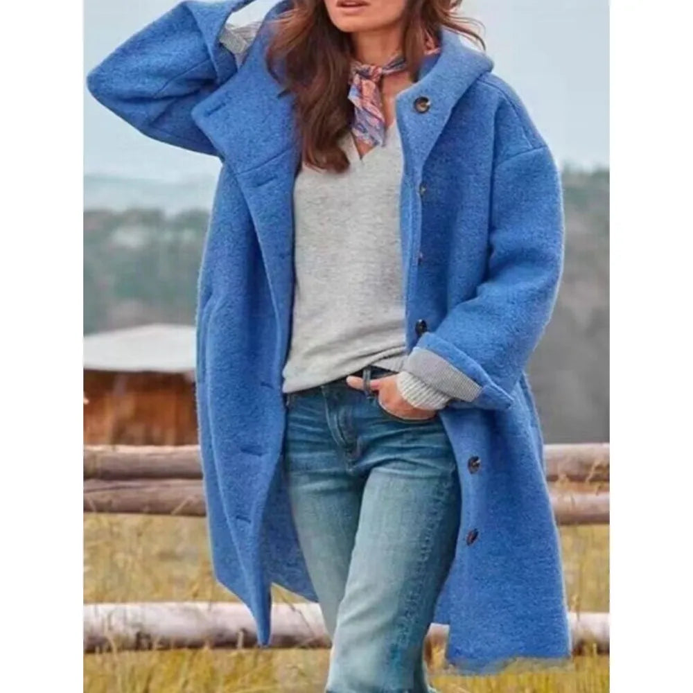 Chic Hooded Woolen Overcoat