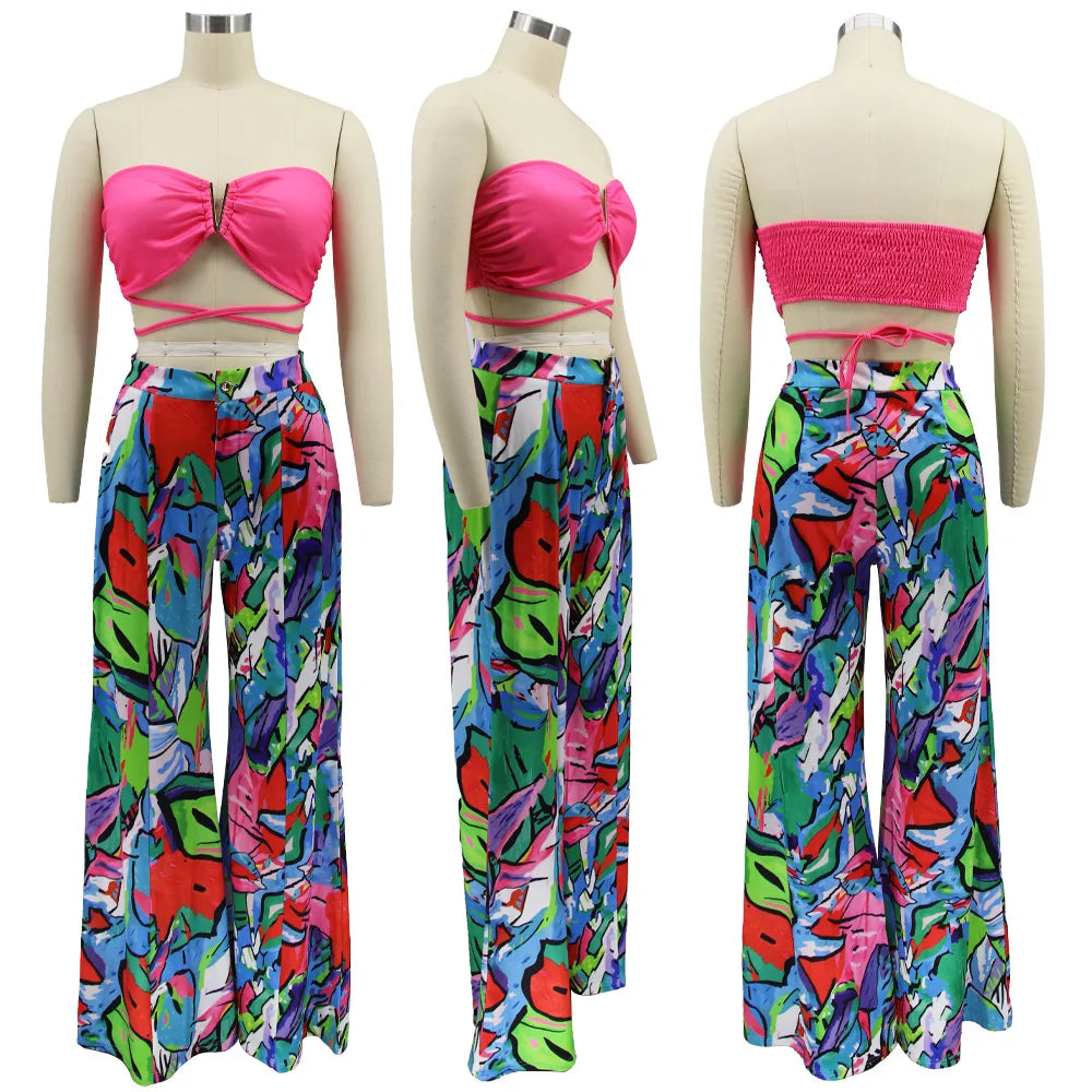 Vivid Bloom Strapless Trouser Set