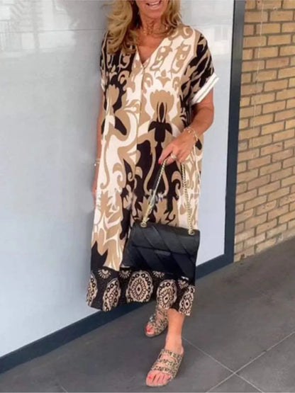 Elegant Floral Print V-Neck A-Line Dress