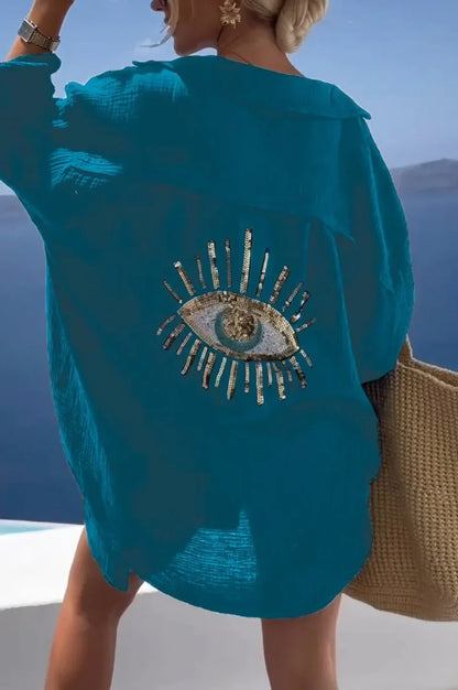 Sequin Eye Lapel Beach Shirt