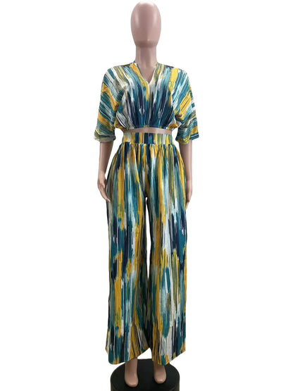 Striped V-Neck Two-Piece Set