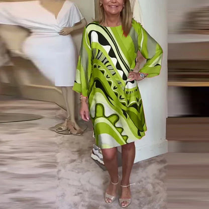 Patterned Long Sleeve A-Line Dress