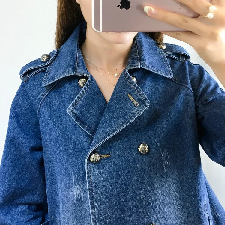 Cape Luxe Double-Breasted Denim Coat