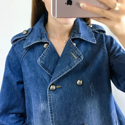 Cape Luxe Double-Breasted Denim Coat