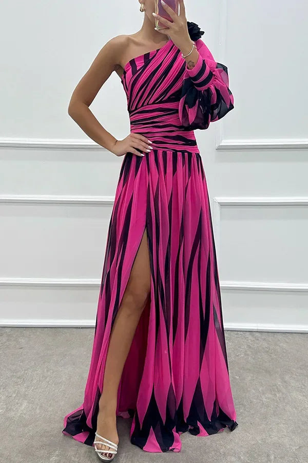 Striped Allure One-Shoulder Dress
