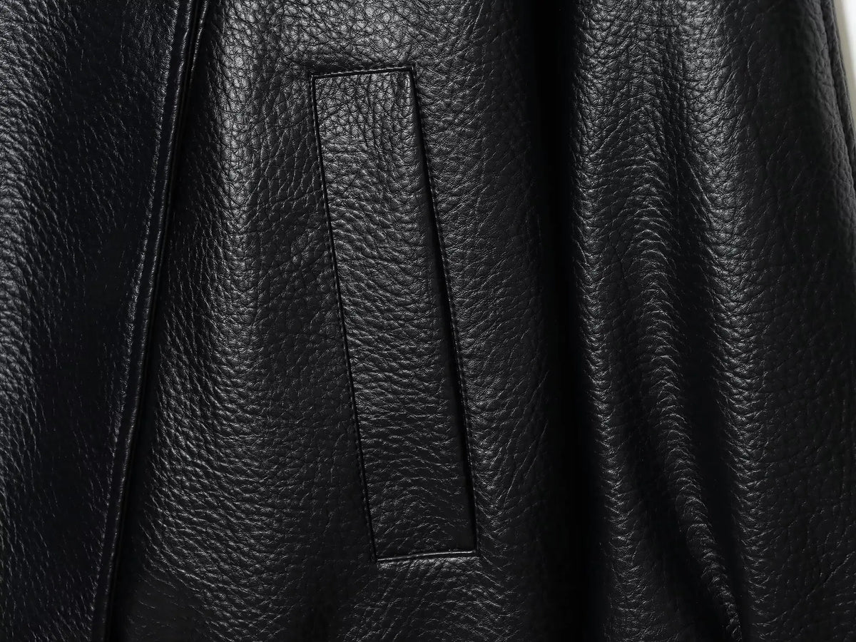 Women's Faux Leather Jacket – Loose Fit Stand Collar Winter Coat
