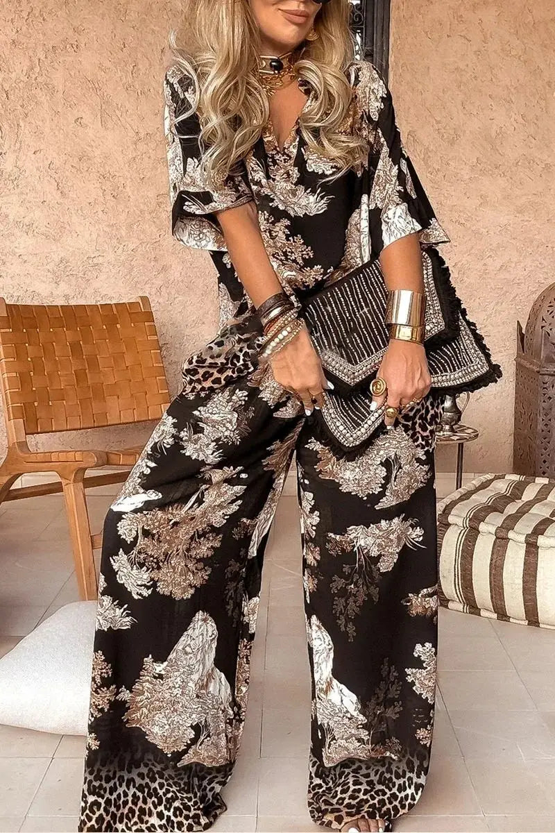 Vista Bloom V-Neck Pants Set