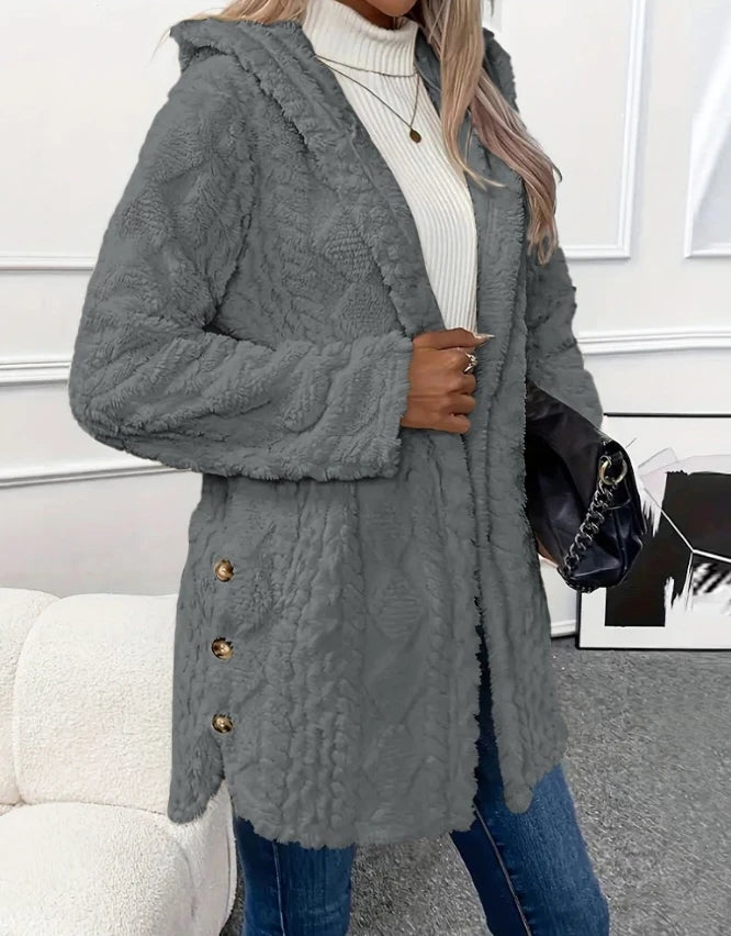 Stylish Hooded Plush Cardigan Jacket