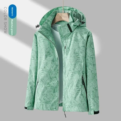 Leaf Print Waterproof Windbreaker Jacket
