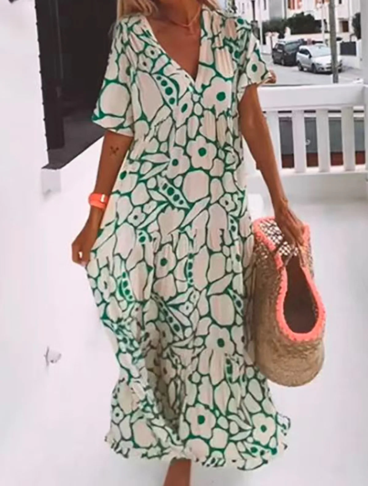 Sunlit Bloom Deep V Maxi Dress