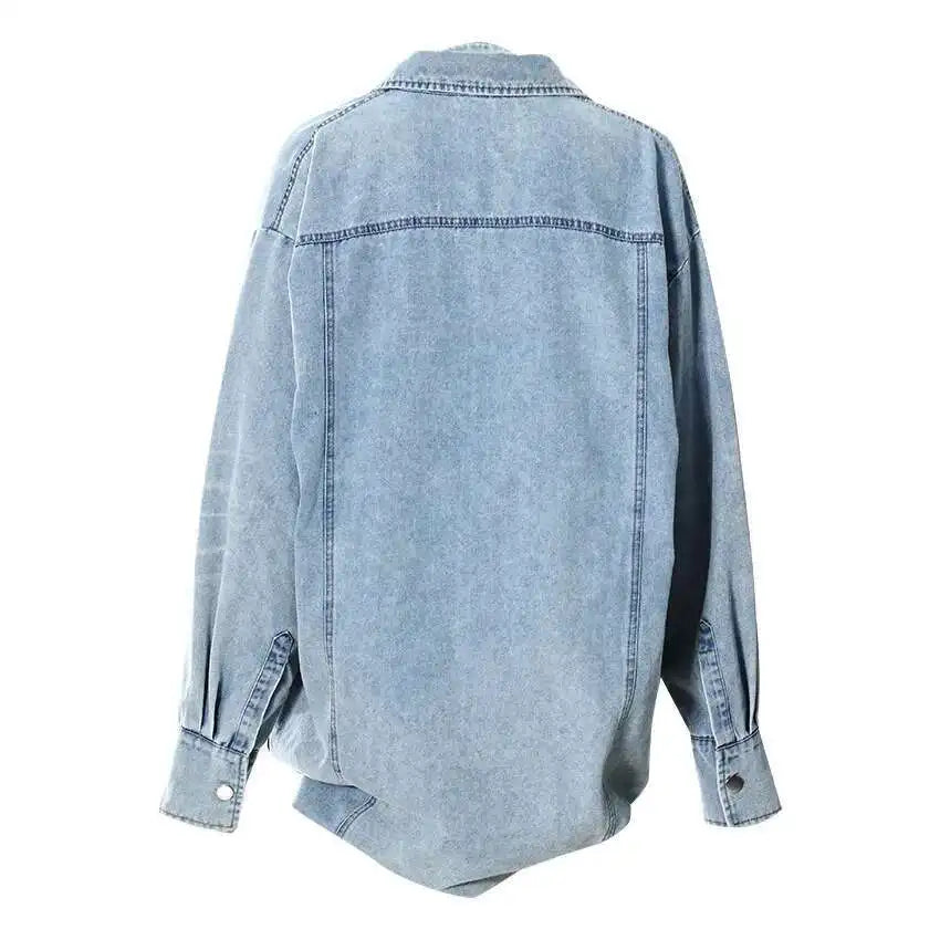 Deat Spliced Belt Denim Coat