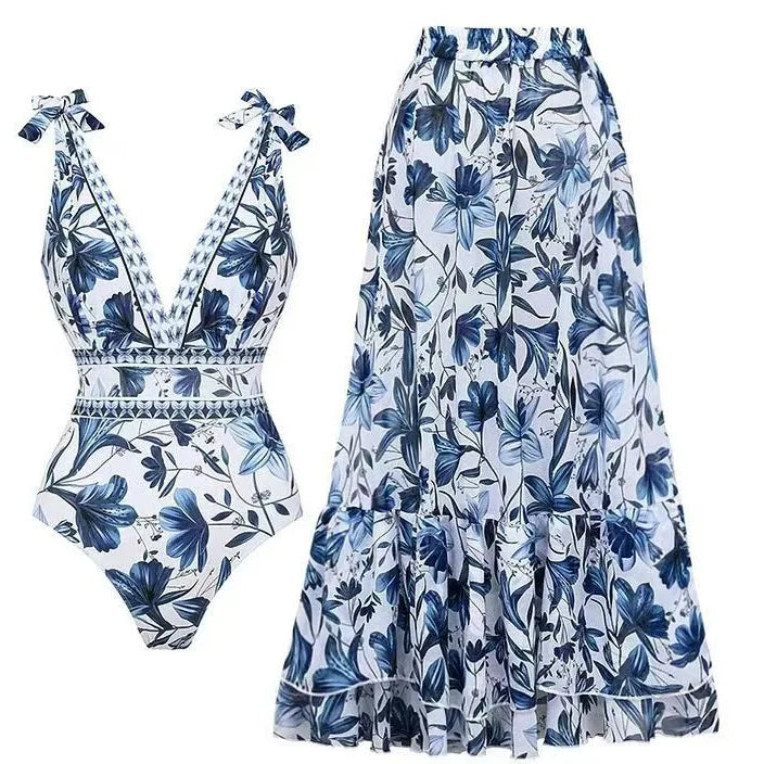 Flaxmaker Vintage Printed Swimsuit and Sarong